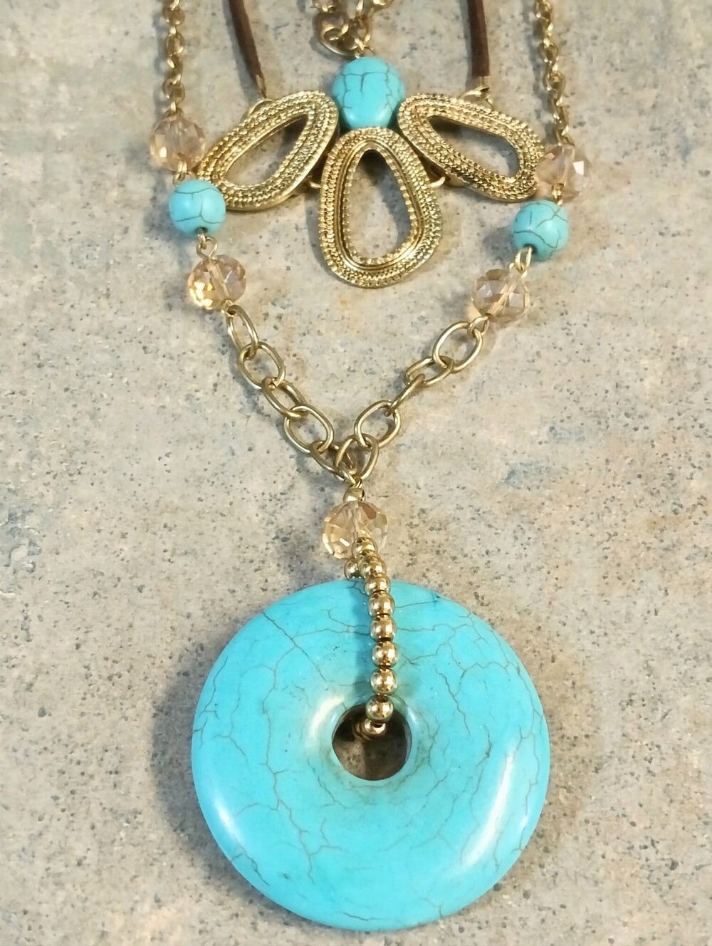 NWOT Jules b. Gold Turquoise 3 Strand Long Boho Necklace